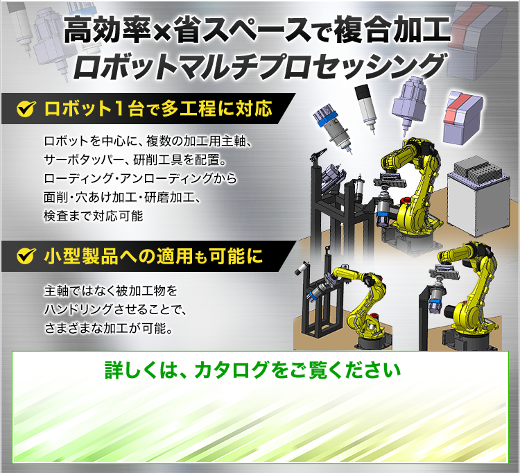 高効率×省スペースで複合加工/ロボットマルチプロセッシング/ロボット1台で多工程に対応/小型製品への適用も可能に